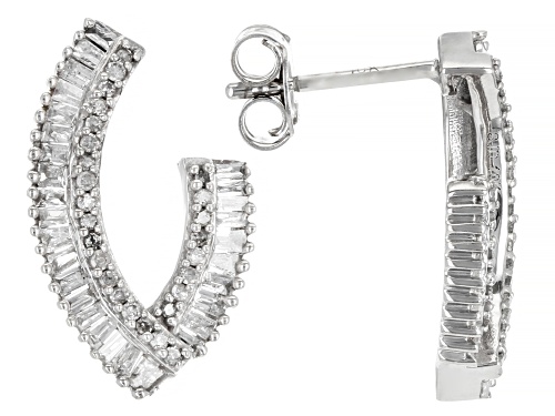 Photo of 0.75ctw Baguette And Round White Diamond 10k White Gold Drop Earrings
