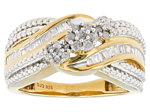 Engild™ 0.45ctw Baguette And Round White Diamond 14k Yellow Gold Over Sterling Silver Crossover Ring - Size 7