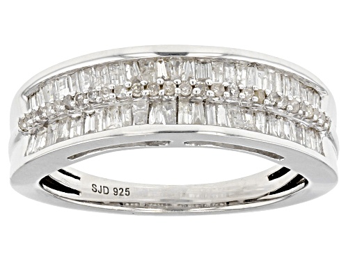Photo of 0.60ctw Baguette And Round White Diamond Rhodium Over Sterling Silver Band Ring - Size 10
