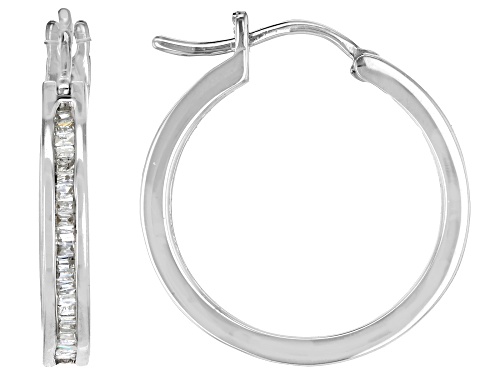 0.33ctw Baguette White Diamond Rhodium Over Sterling Silver Hoop Earrings