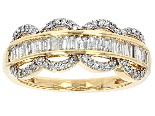 Photo of 0.50ctw Baguette And Round White Diamond 10k Yellow Gold Band Ring - Size 6