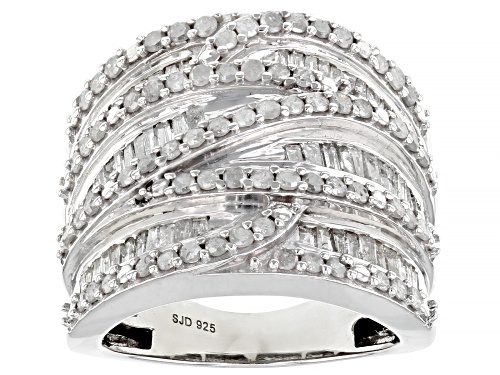 Photo of 2.00ctw Baguette And Round White Diamond Rhodium Over Sterling Silver Wide Band Ring - Size 5