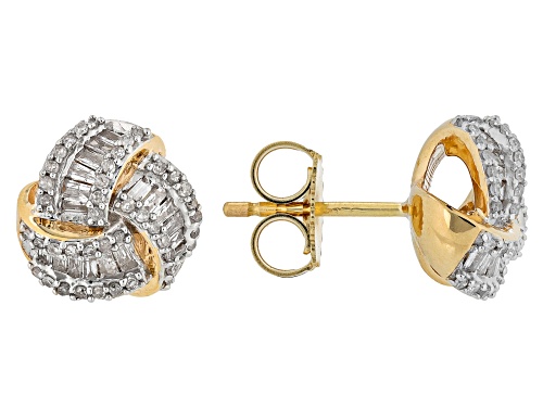 0.50ctw Round And Baguette White Diamond 10k Yellow Gold Stud Earrings