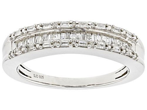 0.25ctw Round And Baguette White Diamond Rhodium Over Sterling Silver Band Ring - Size 8