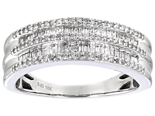 0.45ctw Baguette And Round White Diamond 10k White Gold Band Ring - Size 6