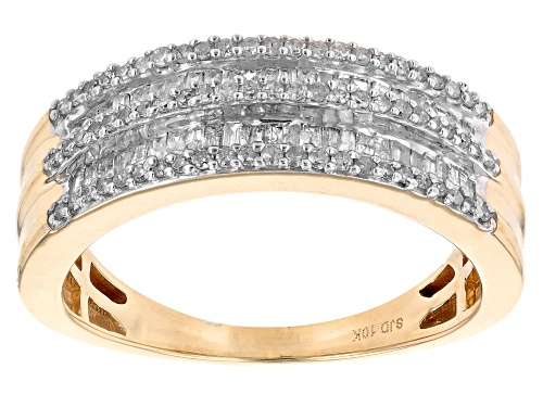 0.45ctw Baguette And Round White Diamond 10k Yellow Gold Band Ring - Size 6