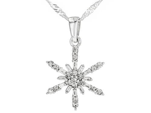 0.40ctw Round And Baguette White Diamond Rhodium Over Sterling Silver Pendant With Chain