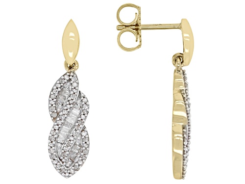 0.45ctw Baguette And Round White Diamond 10k Yellow Gold Dangle Earrings