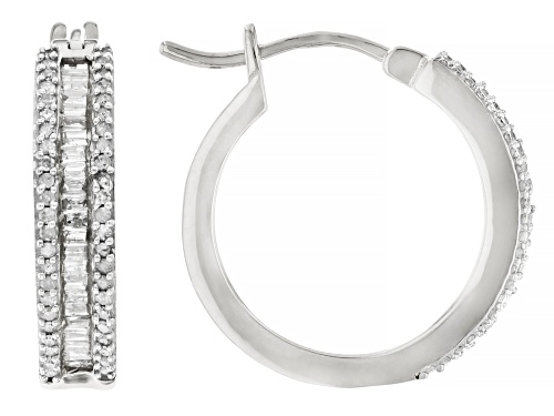0.65ctw Round White Diamond Rhodium Over Sterling Silver Hoop Earrings