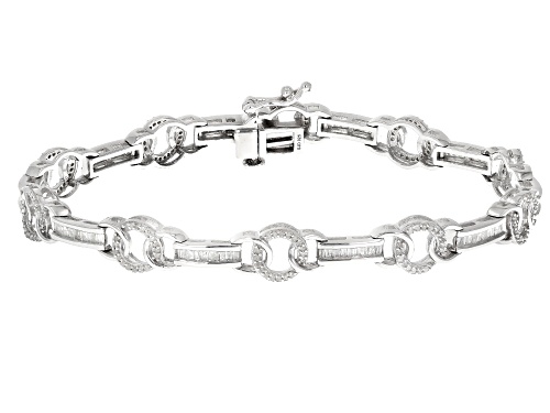 1.25ctw Baguette And Round White Diamond Rhodium Over Sterling Silver Tennis Bracelet - Size 7.5