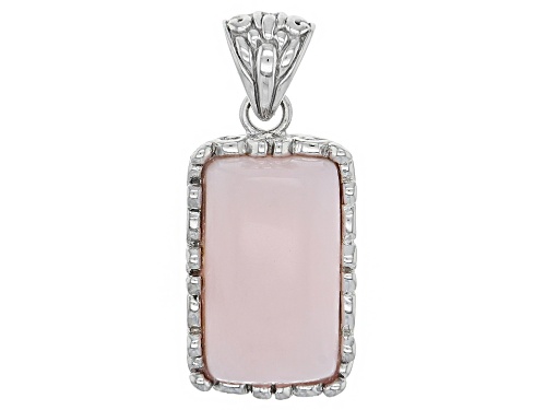 20x12mm Rectangle Cabochon Pink Peruvian Opal Rhodium Over Sterling Silver Pendant