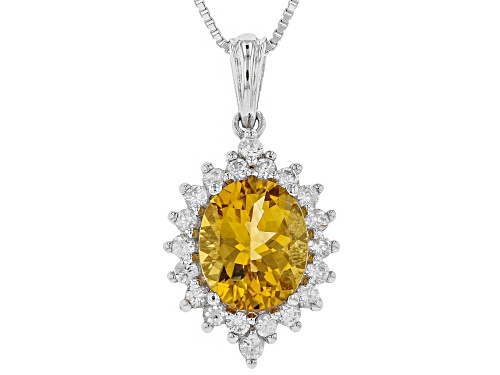 2.71CT OVAL BRAZILIAN CITRINE WITH 1.68CTW ROUND WHITE ZIRCON SILVER PENDANT WITH CHAIN