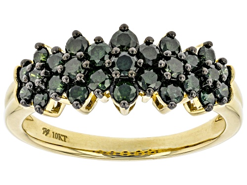 0.75ctw Round Green Diamond 10K Yellow Gold Cluster Ring - Size 7