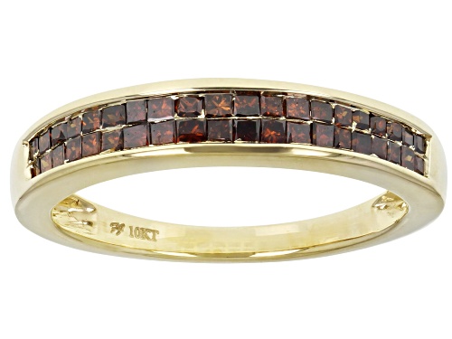 0.50ctw Princess Cut Red Diamond 10K Yellow Gold Band Ring - Size 6