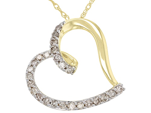 Photo of 0.50ctw Round Diamond 10k Yellow Gold Heart Pendant With 18" Rope Chain