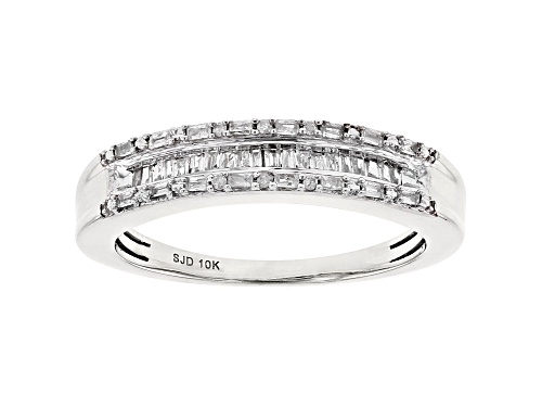 0.25ctw Baguette And Round White Diamond 10k White Gold Band Ring - Size 8