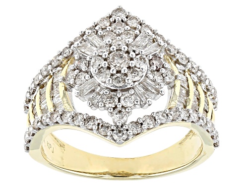 Photo of 1.50ctw Baguette And Round Diamond 10k Yellow Gold Cluster Ring - Size 7