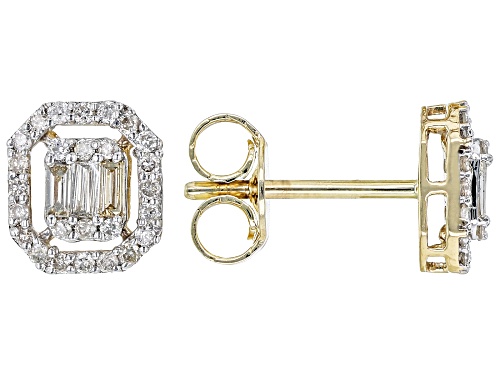 0.30ctw Round And Baguette White Diamond 10k Yellow Gold Stud Earrings