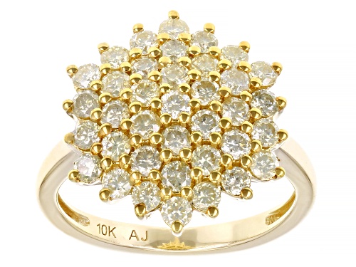 1.50ctw Round Natural Yellow Diamond 10k Yellow Gold Cluster Ring - Size 8
