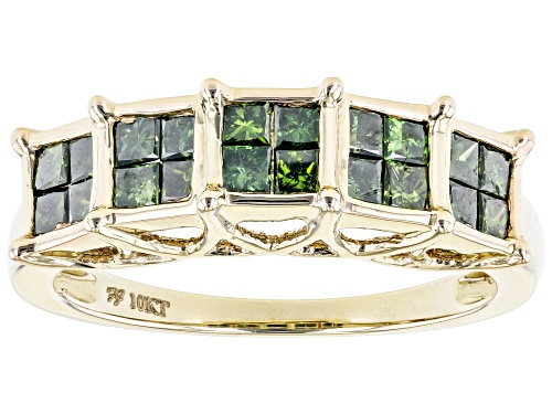 1.00ctw Princess Cut Green Diamond 10k Yellow Gold Band Ring - Size 6.5