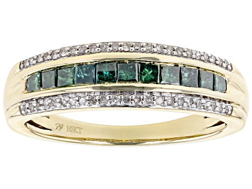 Photo of 0.50ctw Princess Cut Green Diamond And Round White Diamond 10k Yellow Gold Band Ring - Size 5