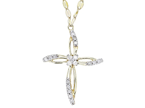 0.15ctw Round White Diamond 10k Yellow Gold Cross Necklace - Size 17
