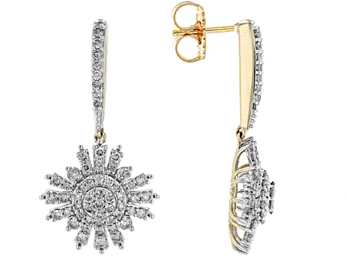 1.00ctw Round Diamond 10k Yellow Gold Dangle Earrings