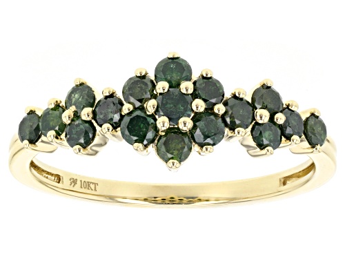 0.65ctw Round Green Diamond 10k Yellow Gold Cluster Band Ring - Size 7