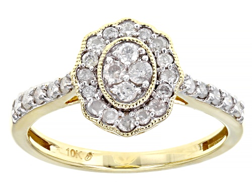 0.50ctw Round White Diamond 10k Yellow Gold Halo Ring - Size 6