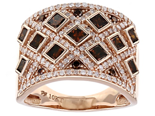 1.50ctw Princess Cut Red, Round Red And Round White Diamond 10k Rose Gold Wide Band Ring - Size 7