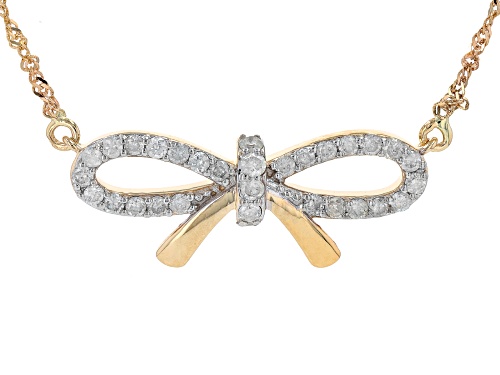0.35ctw Round White Diamond 10k Yellow Gold Bow Necklace - Size 18