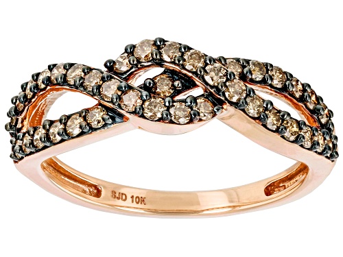 0.55ctw Round Champagne Diamond 10k Rose Gold Crossover Band Ring - Size 6