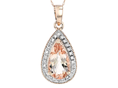 2.14ct Pear Shape Cor De Rosa Morganite™ & .09ctw White Diamond Accent 10k Rose Gold Pendant W/Chain