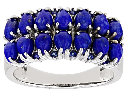 4x3mm Lapis Lazuli With 0.10ctw Lab Created Blue Sapphire Rhodium Over Sterling Silver Ring - Size 8