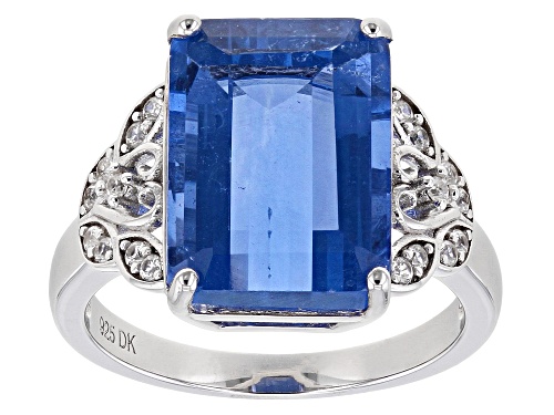 Photo of 8.05ct Blue Color Shift Fluorite With 0.15ctw White Zircon Rhodium Over Sterling Silver Ring - Size 8