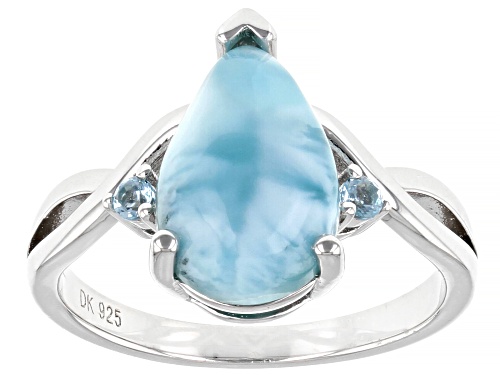 12x8mm Pear Shaped Larimar and 0.09ctw Round Swiss Blue Topaz Rhodium Over Sterling Silver Ring - Size 8