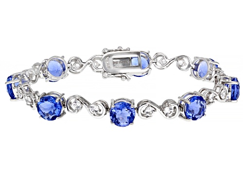 16.25ctw Blue Color Shift Fluorite With 1.84ctw Lab White Sapphire Rhodium Over Silver Bracelet - Size 7.25