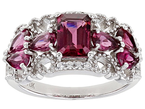Photo of 2.52ctw Mixed shapes Raspberry Rhodolite With 0.07ctw White Zircon Rhodium Over Silver Ring - Size 6