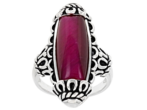 Photo of 20x8mm Cabochon Pink Tiger's Eye Oxidized Sterling Silver Ring - Size 7