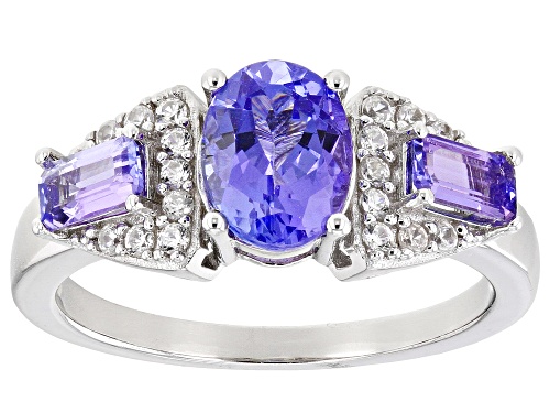 Photo of 1.74ctw Oval Tanzanite And 0.26ctw White Zircon Rhodium Over Sterling Silver Ring - Size 7