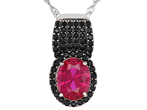 Photo of 2.55ct Lab Created Ruby With 0.39ctw Black Spinel Rhodium Over Sterling Silver Pendant With Chain