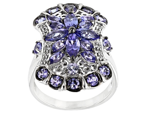 Photo of 2.38ctw Tanzanite With 0.18ctw White Zircon Rhodium Over Sterling Silver Ring - Size 8