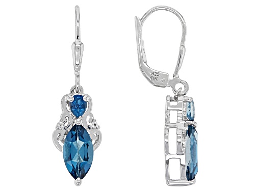 Photo of 2.43ctw Mixed Shape London Blue Topaz With 0.02ctw White Topaz Sterling Silver Earrings