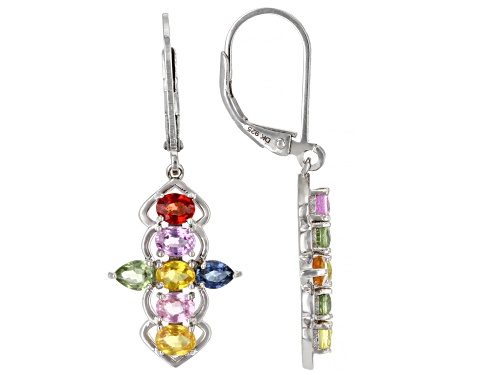 Photo of 2.81ctw Multi-Color Sapphire Rhodium Over Sterling Silver Dangle Earrings