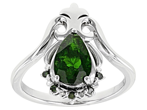 1.16ctw Pear Chrome Diopside With 0.04ctw Green Diamond Rhodium Over Sterling Silver Ring - Size 8