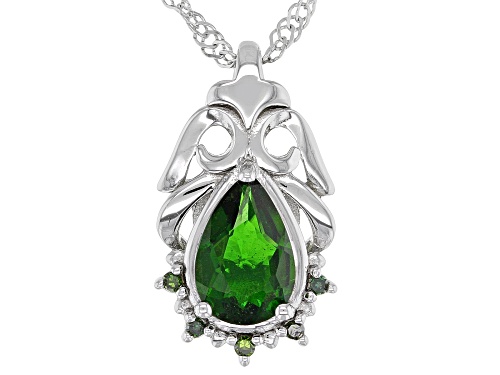 1.16ctw Chrome Diopside With 0.04ctw Green Diamond Rhodium Over Sterling Silver Pendant With Chain