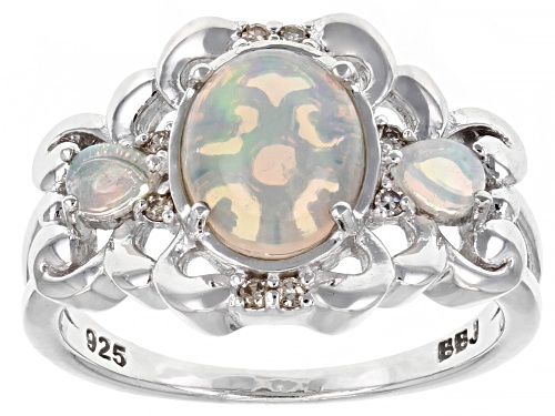 Photo of 1.14ctw Ethiopian Opal And 0.05ctw Champagne Diamond Rhodium Over Sterling Silver Ring - Size 8