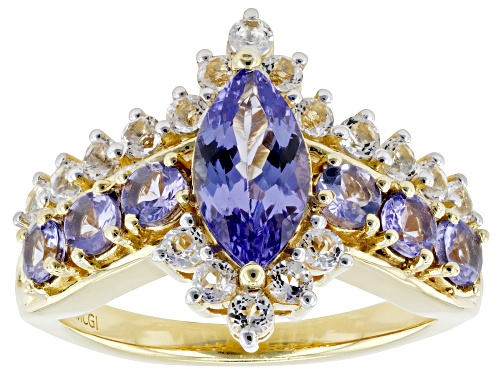 1.46ctw Tanzanite With 0.61ctw White Topaz 18k Yellow Gold Over Sterling Silver Ring - Size 7