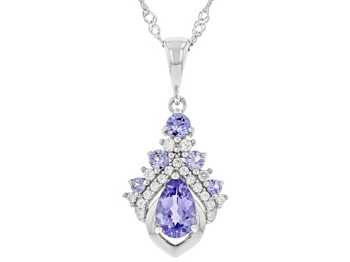 Photo of 0.99ctw Tanzanite With 0.21ctw White Zircon Rhodium Over Sterling Silver Pendant With Chain