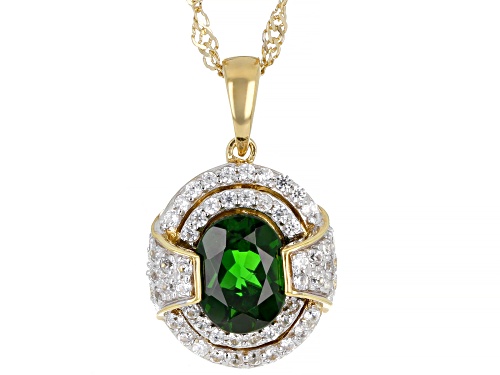 1.63ctw Chrome Diopside And 0.38ctw White Zircon 18K Yellow Gold Over Silver Pendant With Chain
